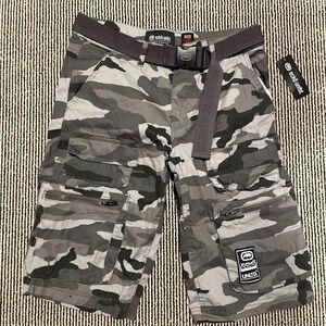 Ecko Unlimited Black and Gray Camo Cargo Shorts